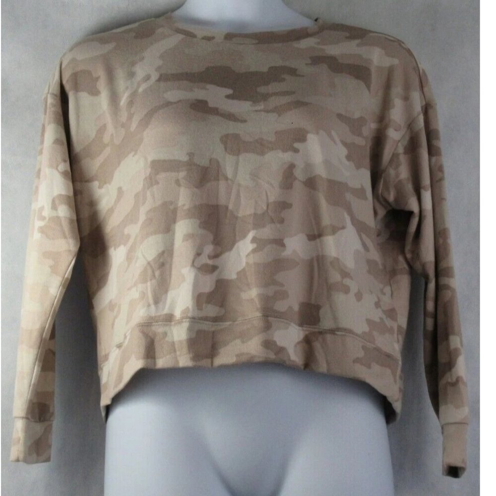 Jenni Women's Long-Sleeve Polyester Knit Pajama Top, Beige Multi Camo, Medium